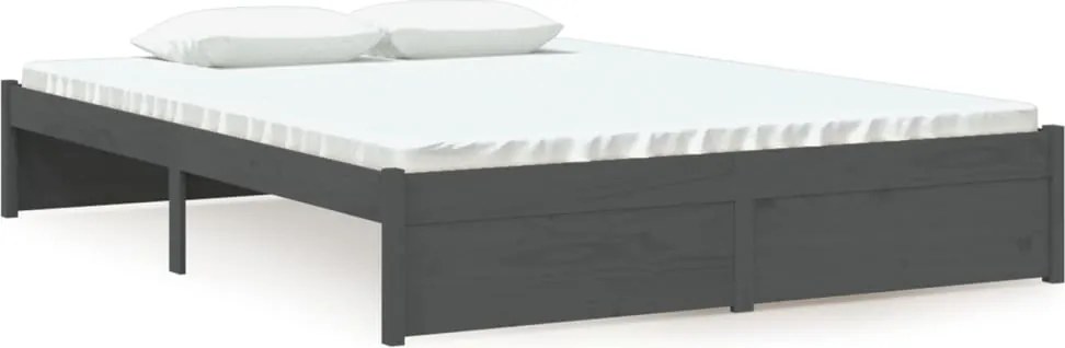 vidaXL Double szürke tömör fa ágykeret 135 x 190 cm