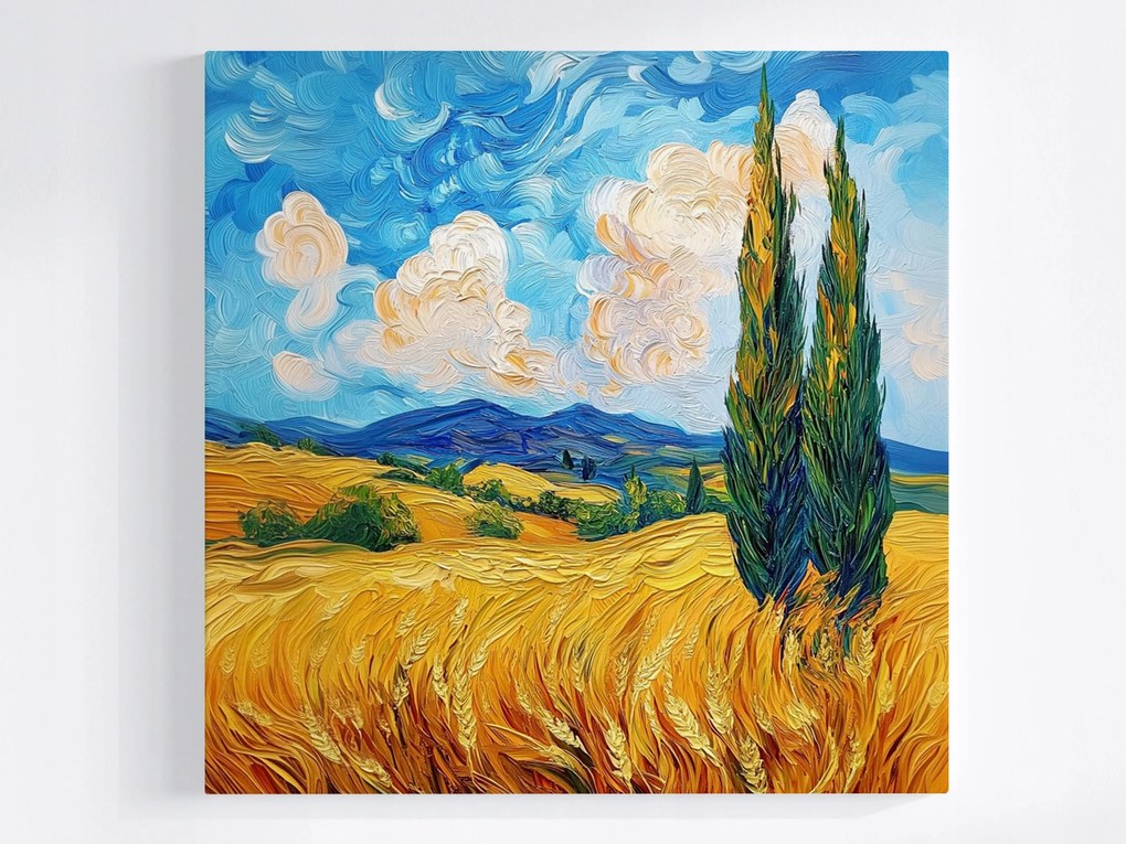 Vászonkép Canvas Tájkép Nyár Mező Gabona Hegyek Ciprus 80x80