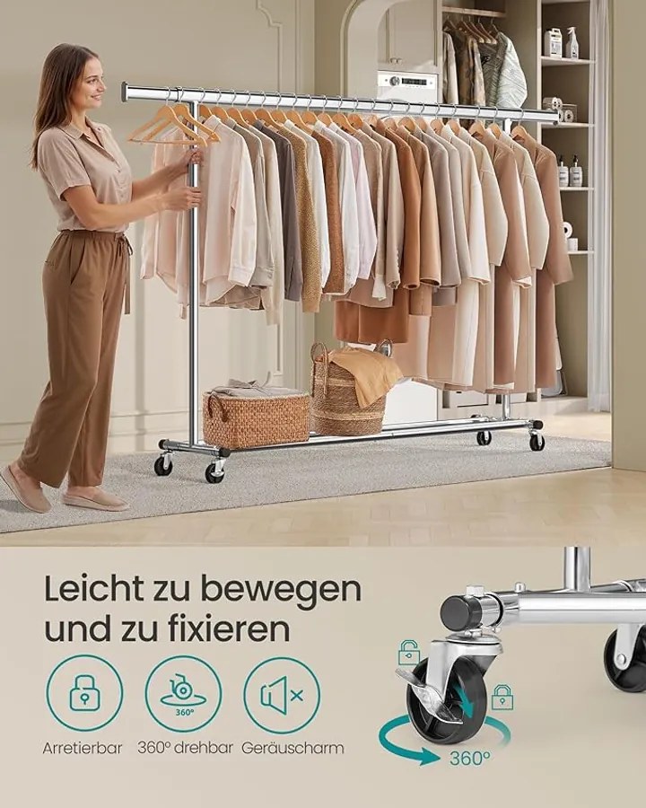 Nagy teherbírású ruhatartó állvány 150 kg maximális terheléssel, ezüst színben