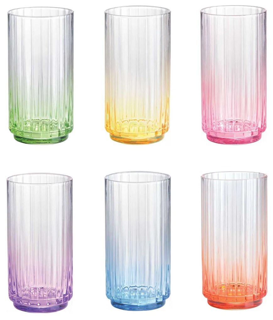 Szivárványos színes üveg pohár 6 db szett long drink 500 ml