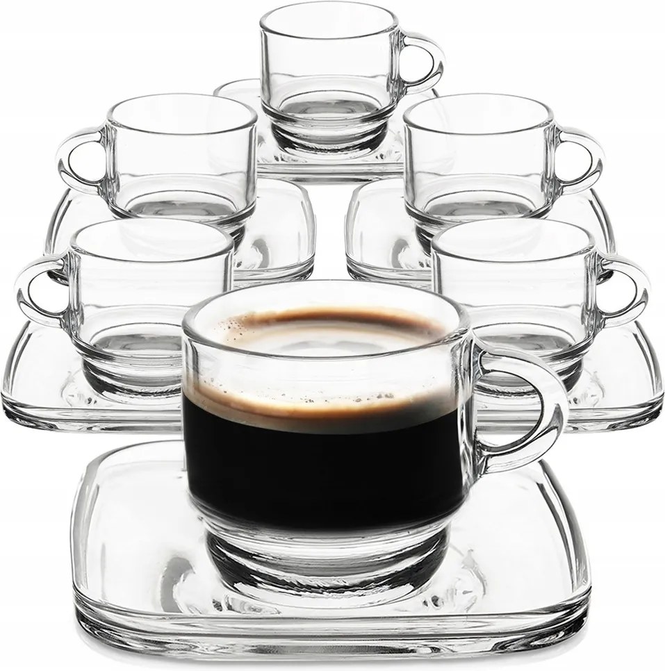 6x Üveg Csészék Kávéivó Aljjal Espresso Csésze Szett