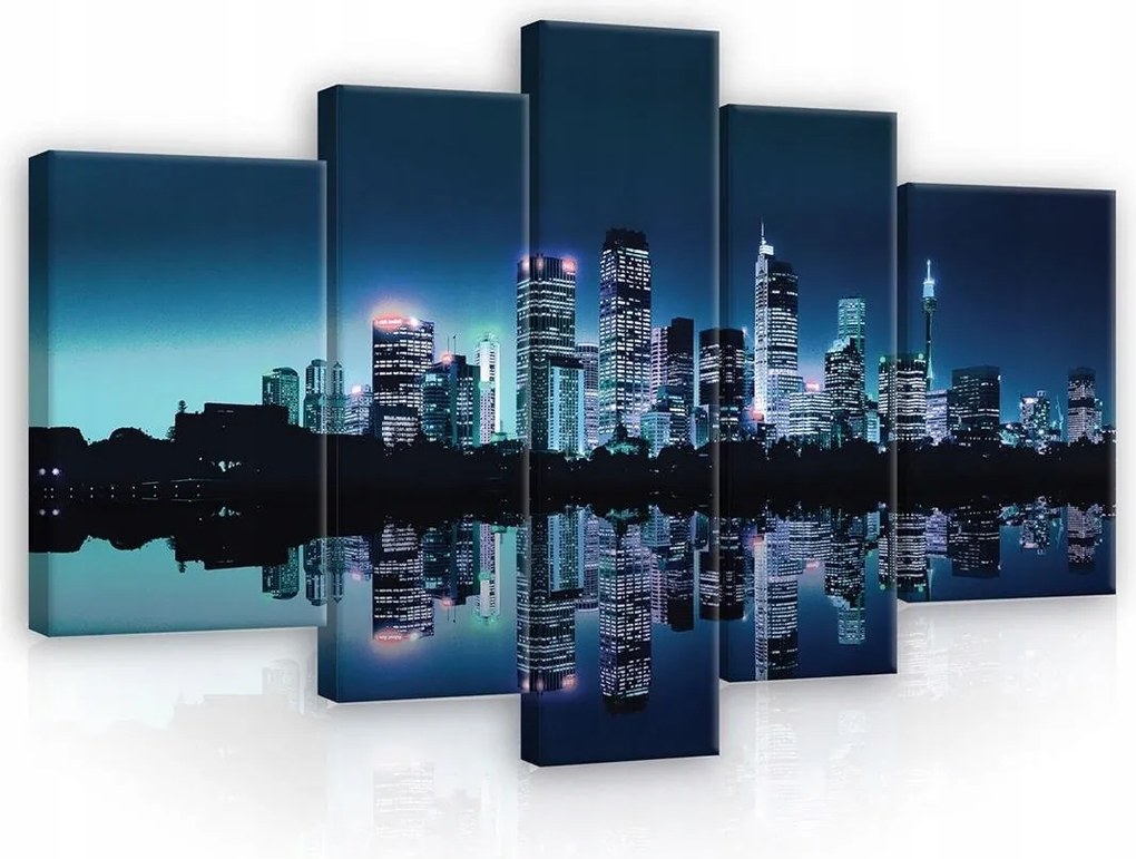 Vászonkép falikép város éjszaka folyó 170x100