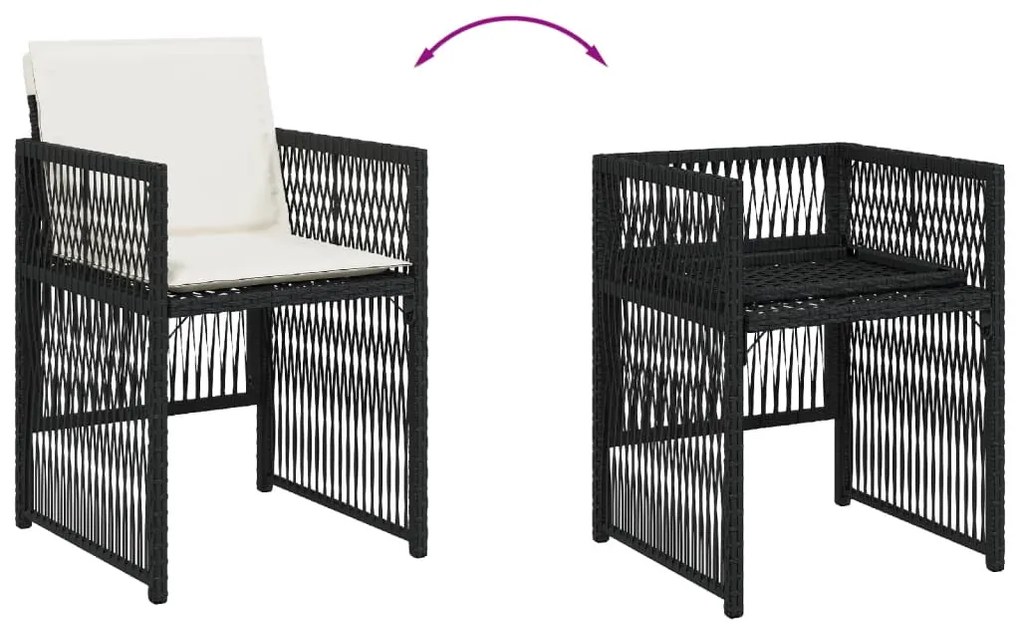 4 db fekete polyrattan kerti szék párnával