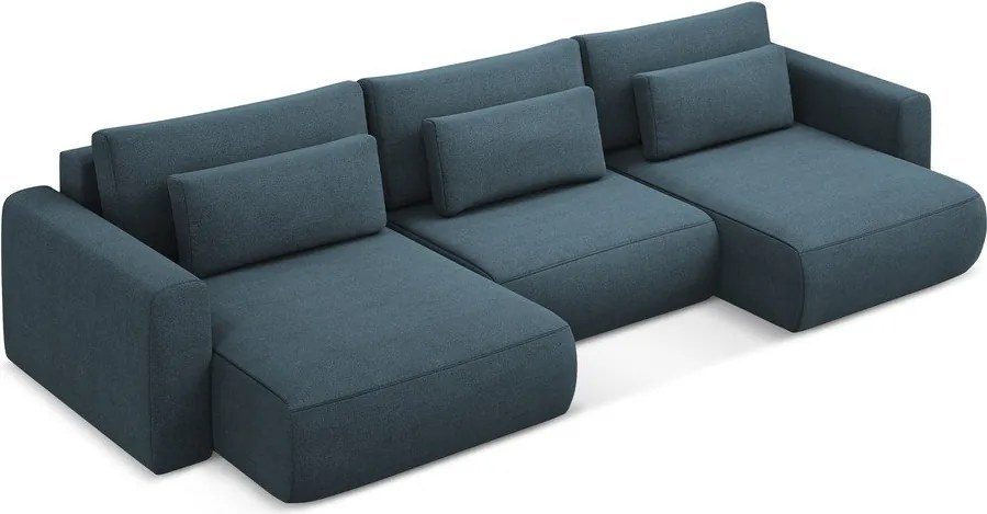 Kék kinyitható-tárolóhelyes (U alakú) sarokkanapé Kapua – Makamii