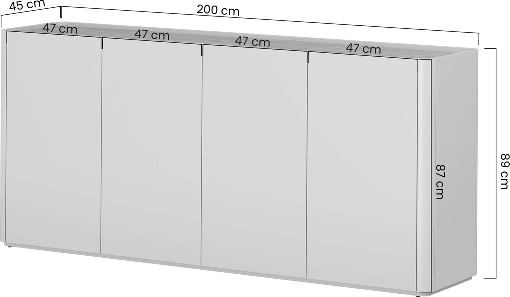 Elivo négyajtós komód 200 cm - eukaliptusz / baltic dune tölgy