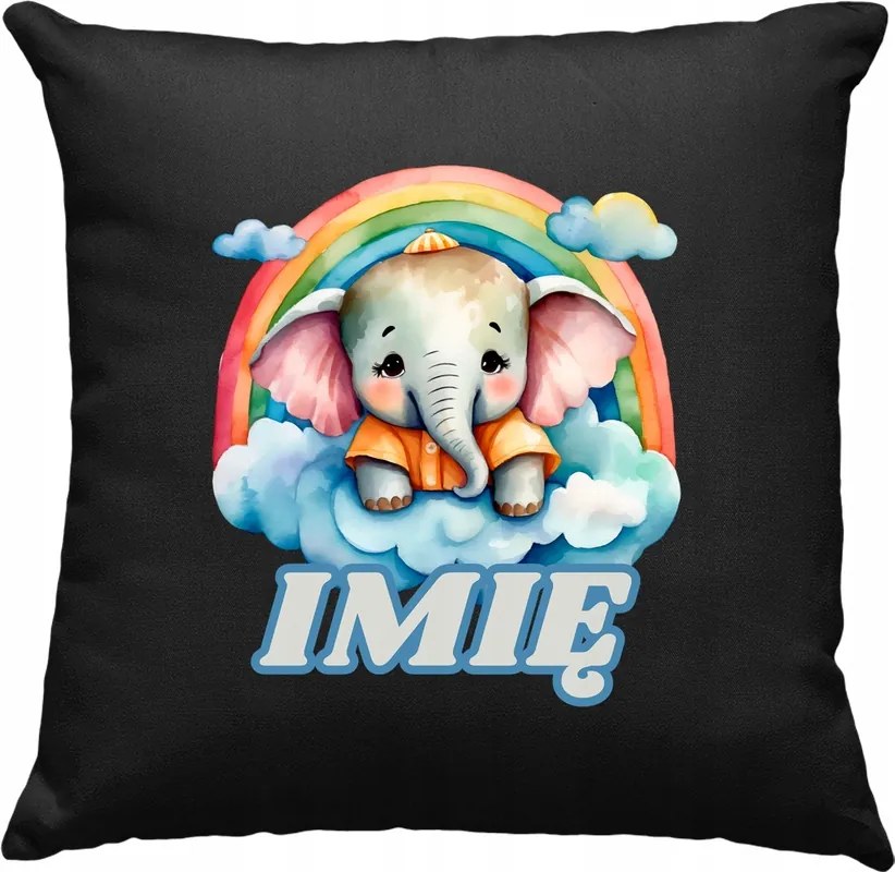 Gyerek párna Elefánt szivárvánnyal +Név Fekete