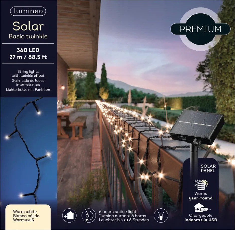 Kültéri napelemes karácsonyfa lámpa 360 Led kerti meleg fehér 27m