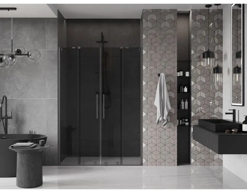 Mexen Velar Duo, tolózuhanyajtó nyitáshoz 140 cm, 8 mm szürke üveg, polírozott grafit, 871-140-000-42-95