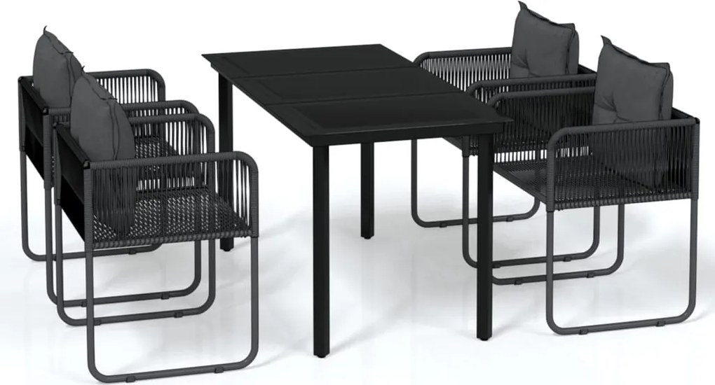 vidaXL 5 részes fekete kerti étkezőgarnitúra
