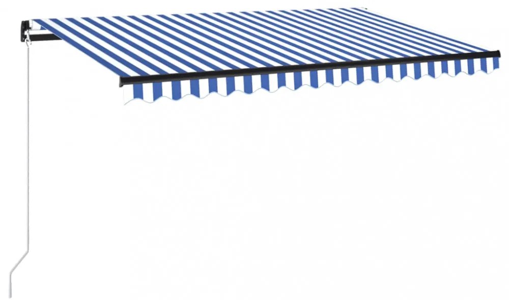 kék és fehér kézzel kihúzható napellenző 450 x 350 cm