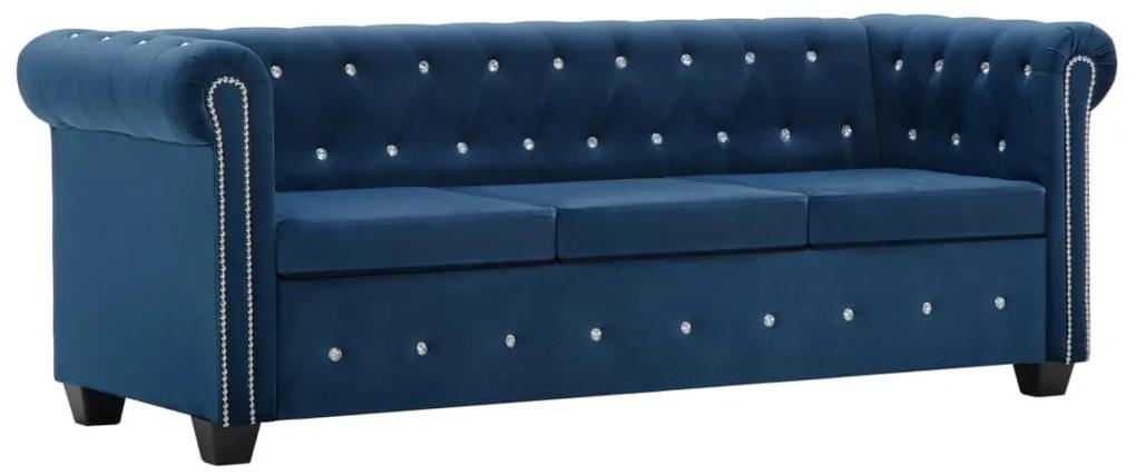 vidaXL kék 3 személyes bársony Chesterfield kanapé 199 x 75 x 72 cm