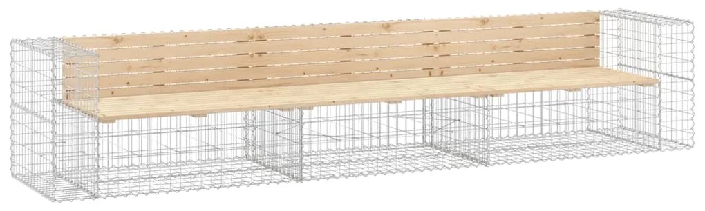 vidaXL tömör fenyőfa gabion kerti pad 347x71x65,5 cm