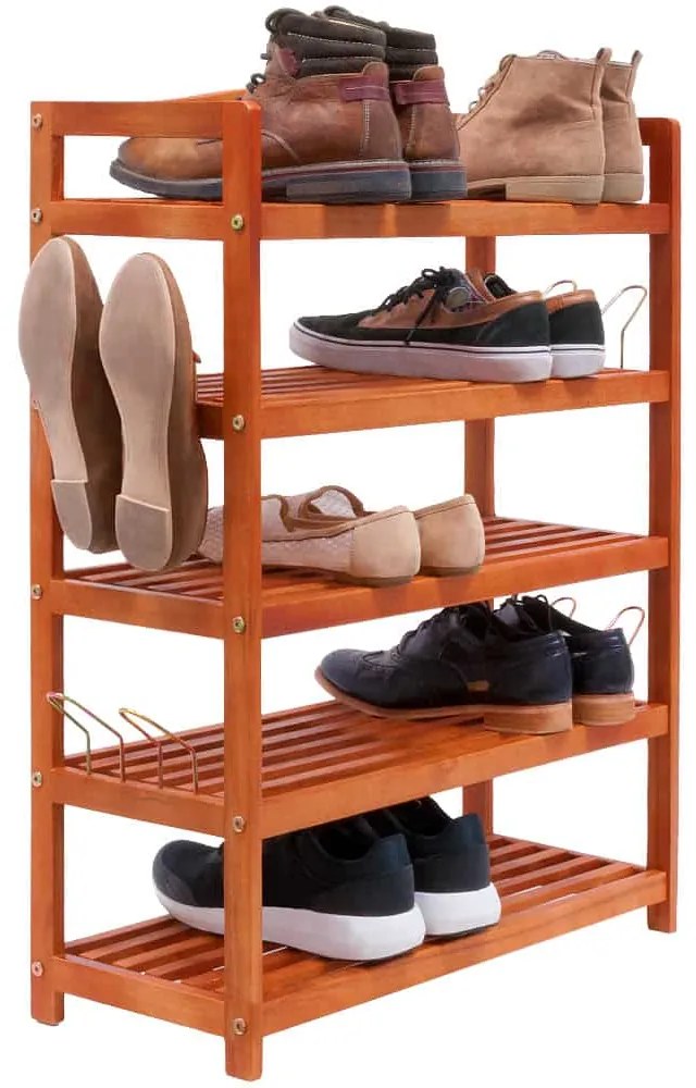 RUSTIC cipőtartó polc, 5 polc, 75x26x82cm, természetes barna Casaria