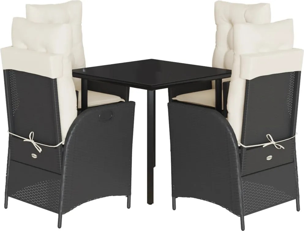 vidaXL 5 részes fekete polyrattan kerti étkezőgarnitúra párnákkal