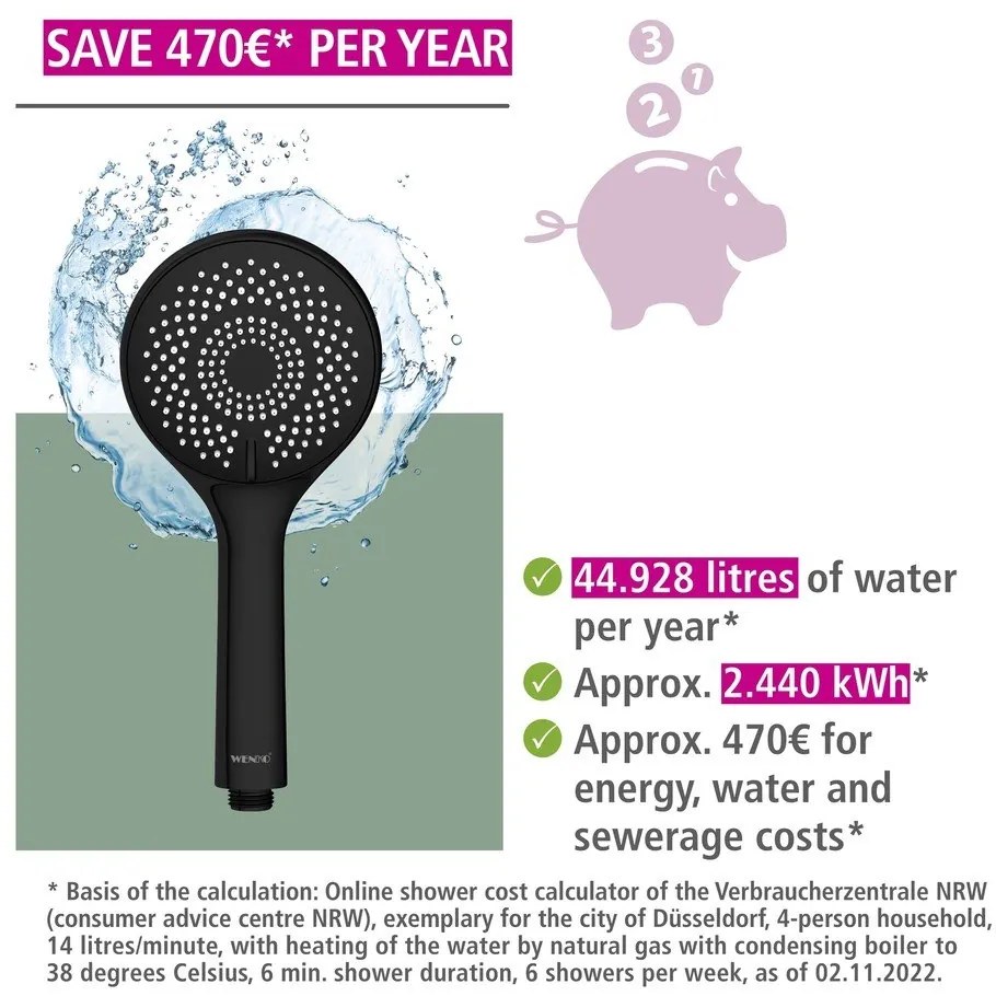 Fekete rozsdamentes acél zuhanyszett 70 cm Water Saving – Wenko