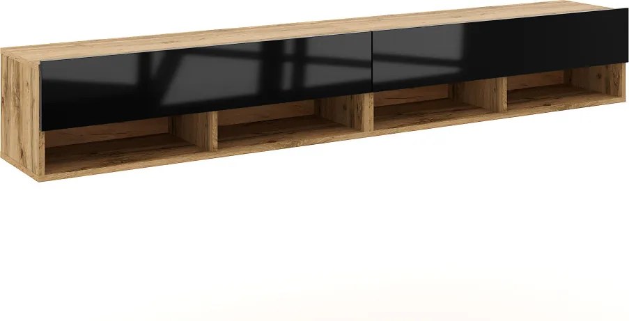 TV szekrény 200 cm 2 ajtós Wotan tölgy / fekete magasfény színkombinációban – DERBY