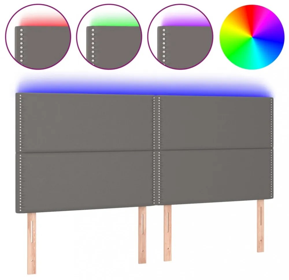 szürke műbőr LED-es fejtámla 200x5x118/128 cm