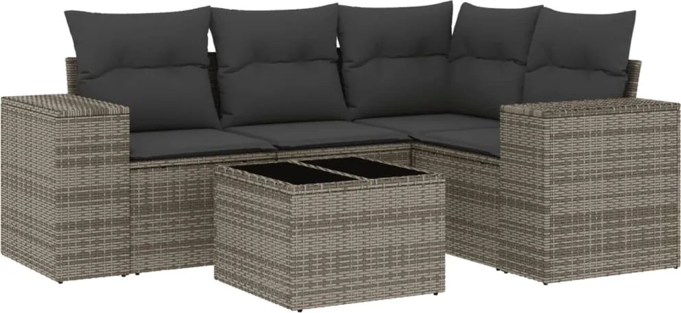 vidaXL 5 részes szürke polyrattan kerti ülőgarnitúra párnákkal
