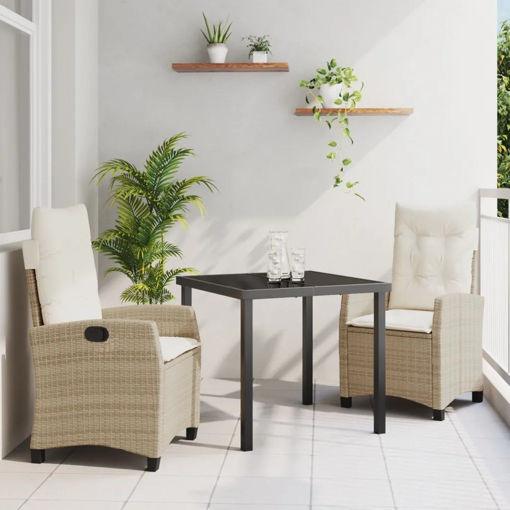 3 darabos kerti étkezőgarnitúra párnákkal bézs színben poly rattan