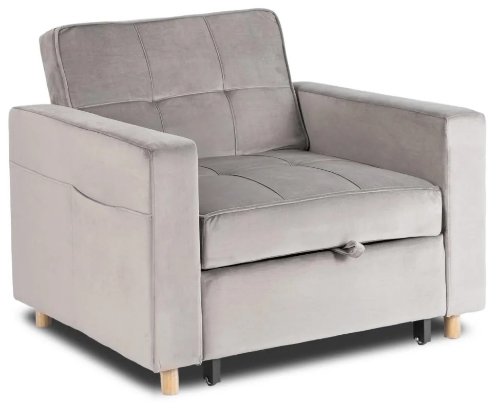 Ágyazható Fotel Szürke Bársony Kárpittal. SOLOR