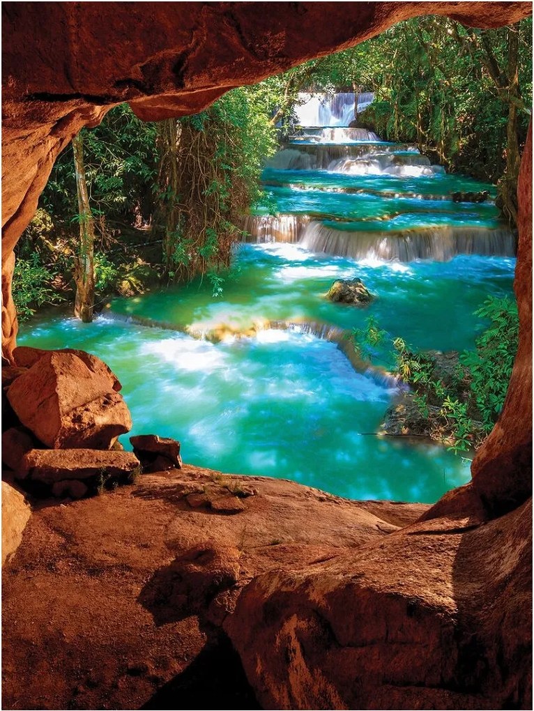 Vinyl vízesés barlang tapéta 184x254 Paradicsom sarok otthonra +ragasztó