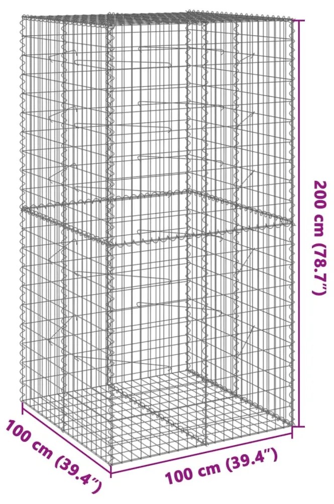 horganyzott vas gabion kosár fedéllel 100 x 100 x 200 cm