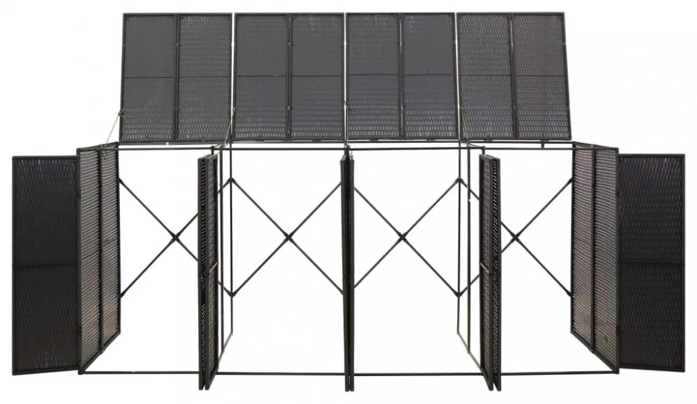 fekete polyrattan négyes kerekeskuka tárolófészer 274x80x117 cm