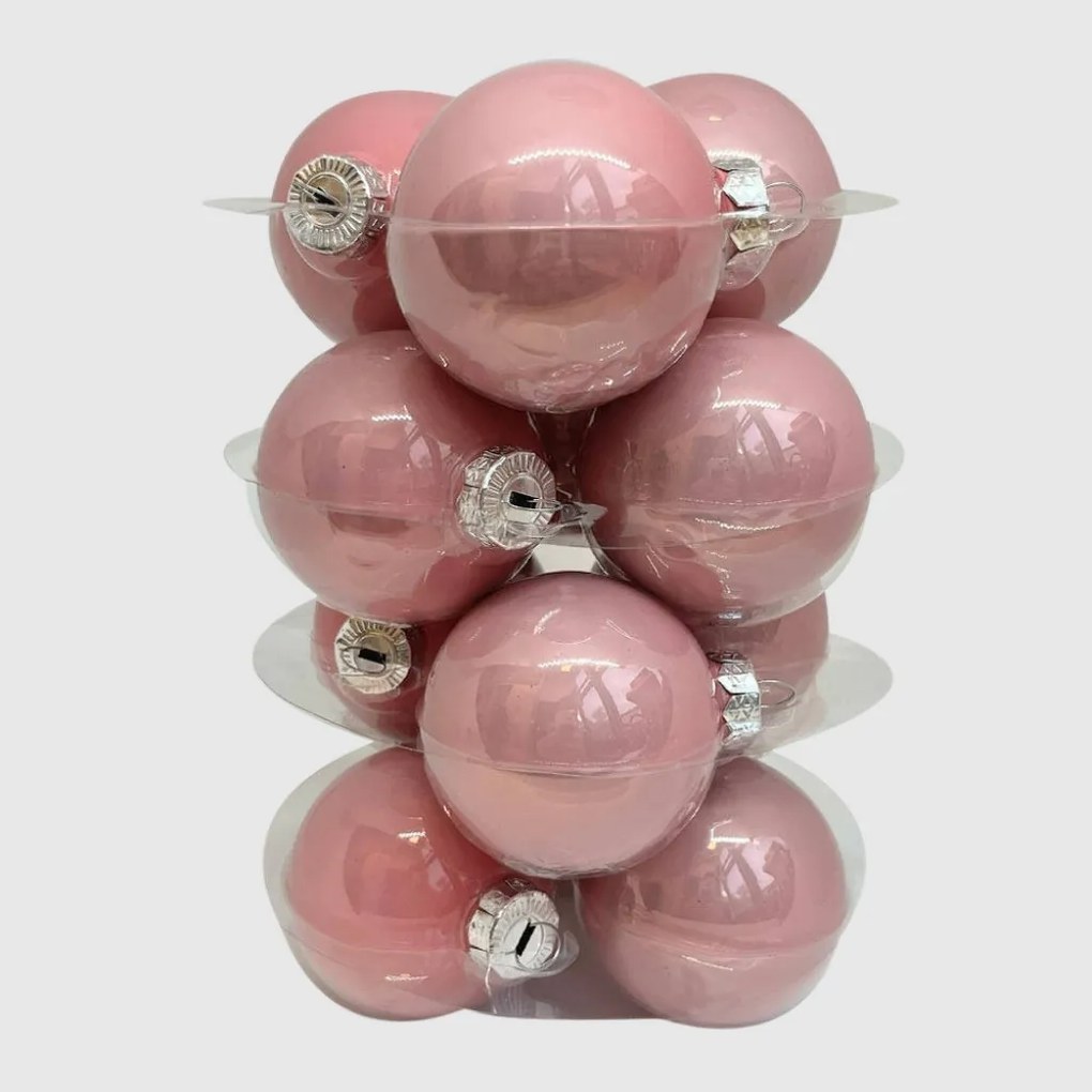 Powder Rose rózsaszín üveg karácsonyi gömb szett 12*6cm