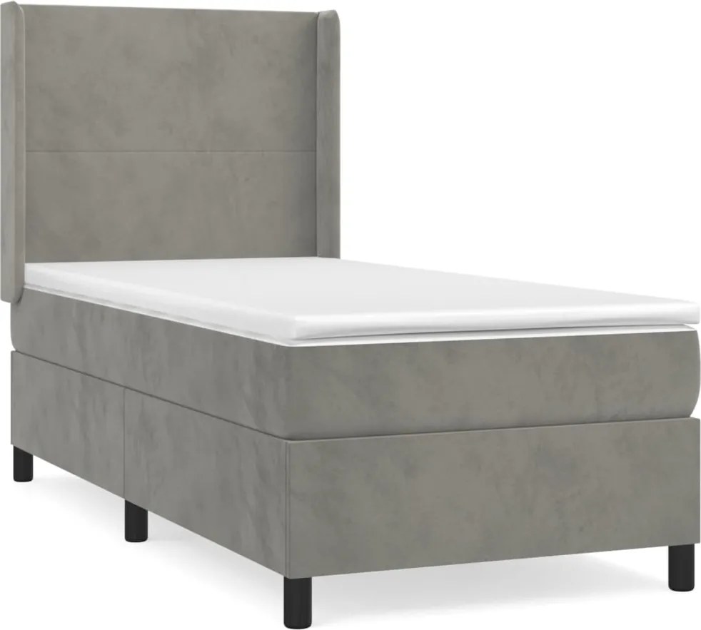 vidaXL világosszürke bársony rugós ágy matraccal 100 x 200 cm