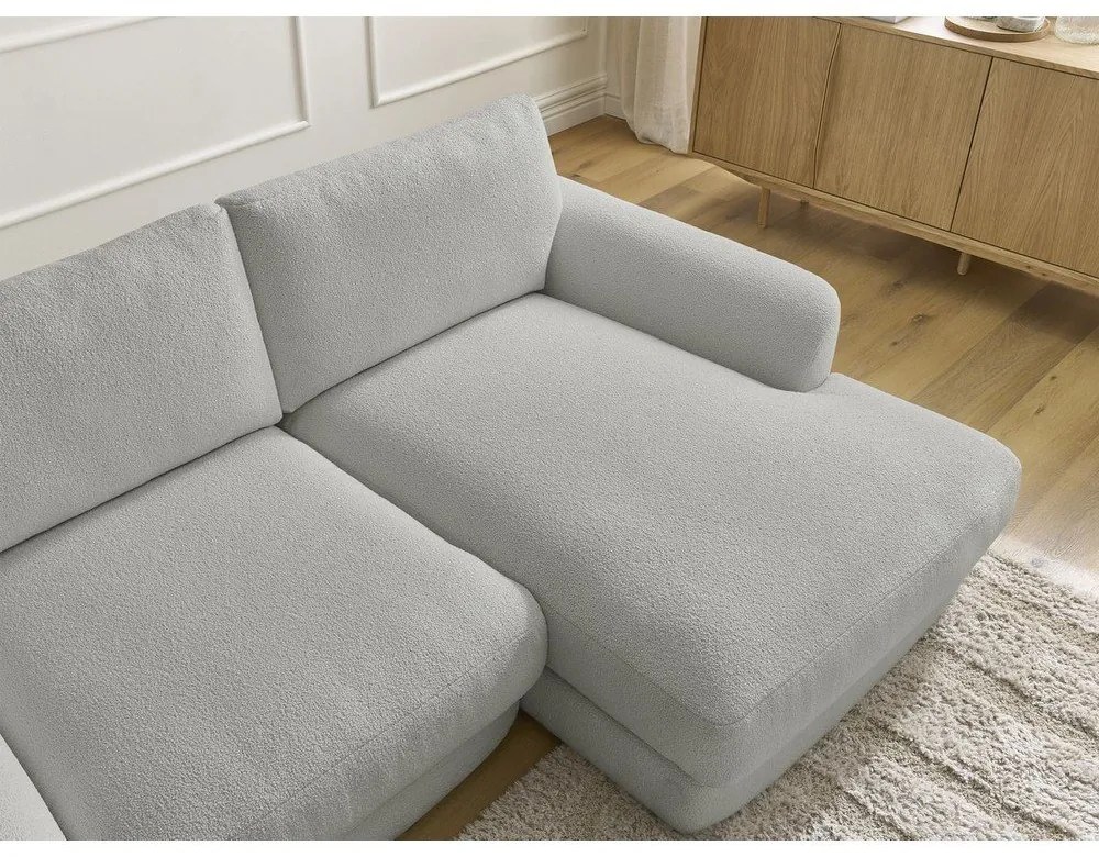 Világosszürke buklé sarokkanapé (jobb oldali-heverő résszel) Leonore – Bobochic Paris