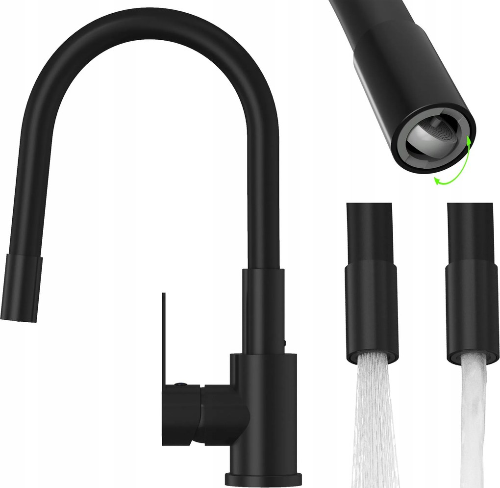 Konyhai Csaptelep flexibilis kifolyócső Grado Plus csaptelep forgó perlátor fekete