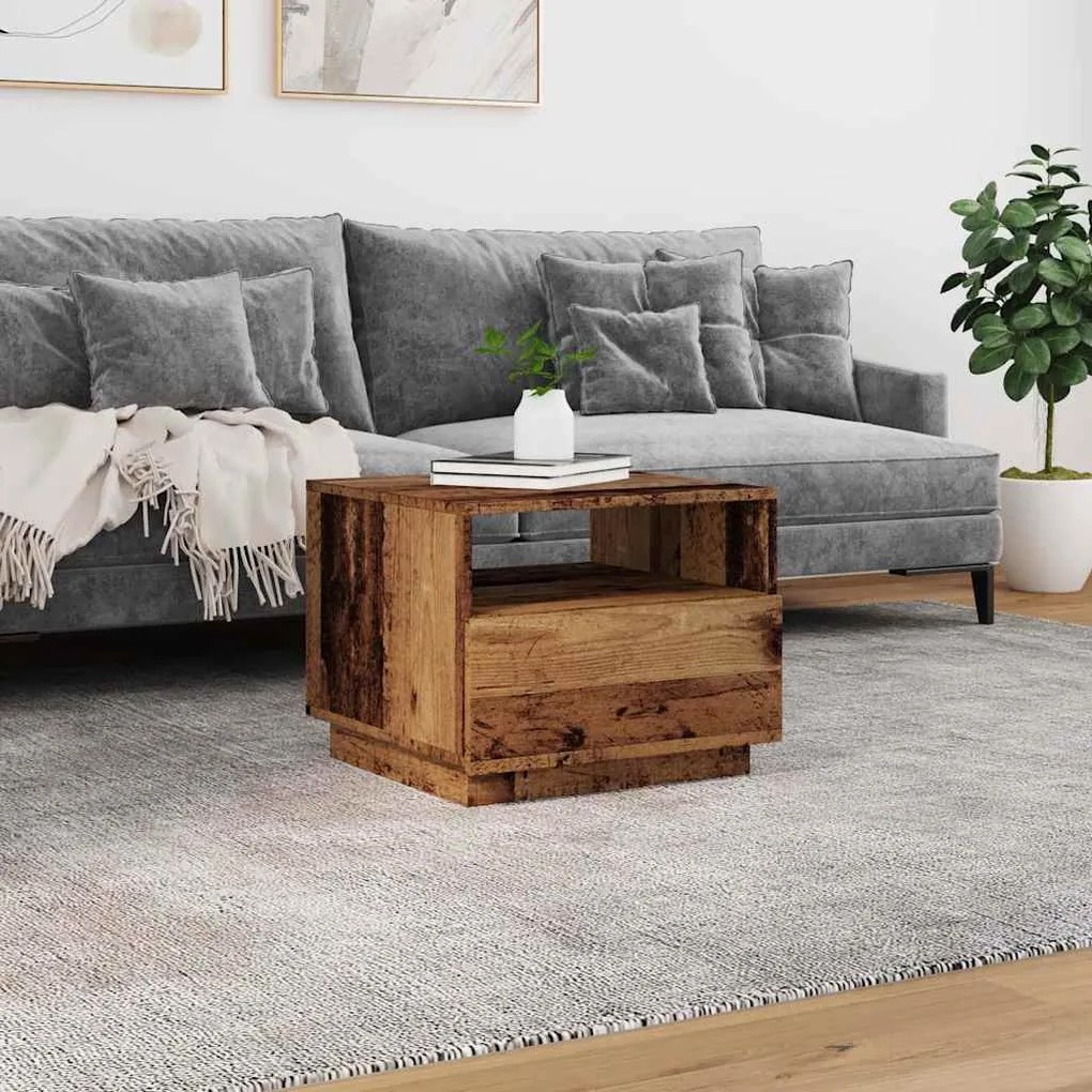 Antik fa színű dohányzóasztal LED-lámpákkal 50 x 49 x 40 cm