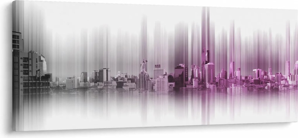 Kép - Panoráma a városra, rózsaszín-szürke (120x50 cm)