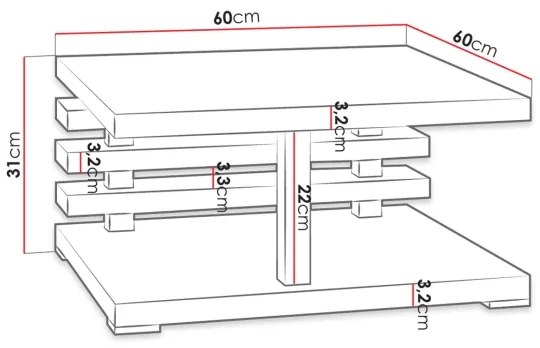 Kávésasztal KYOTO 31x60 cm matt fekete