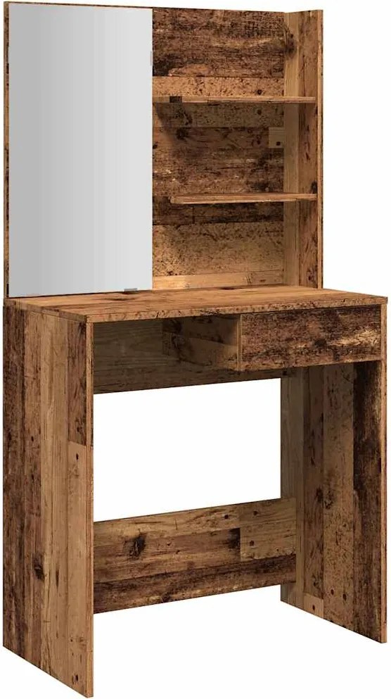 vidaXL öltözőasztal tükörrel Régi fa 74,5x40x141 cm