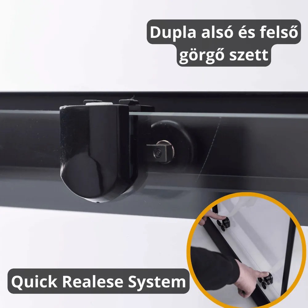 Stuxi Nizza Black 120x70 falsíkra szerelhető 3 oldalú tolóajtós zuhanykabin 6 mm vízlepergető biztonsági üveggel, fekete elemekkel, 200 cm magas