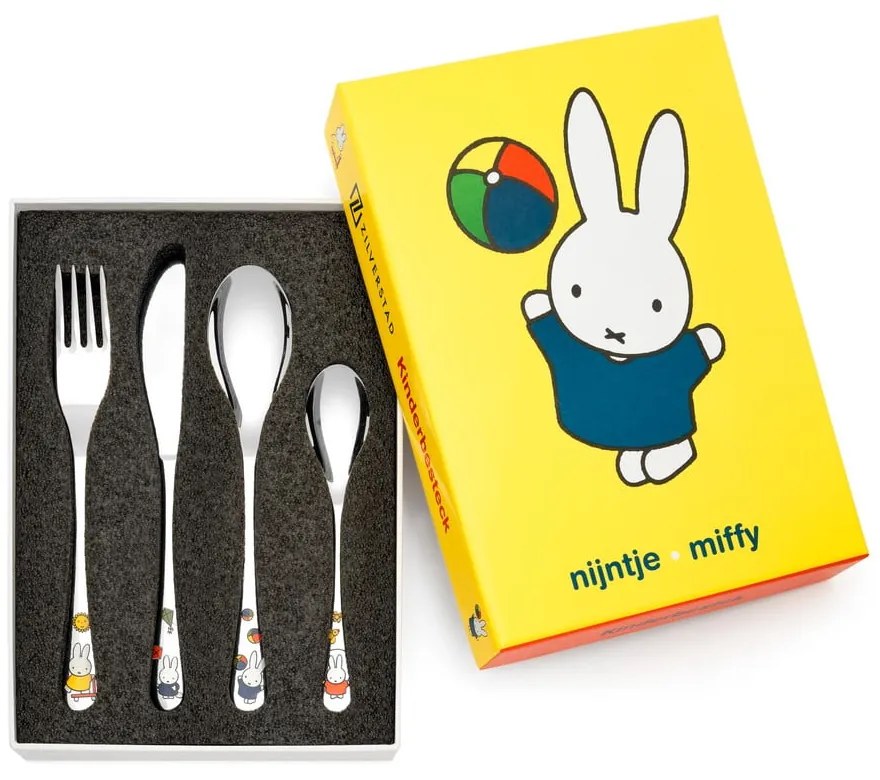 Ezüstszínű rozsdamentes acél gyerek evőeszköz 4 db-os Miffy – Zilverstad