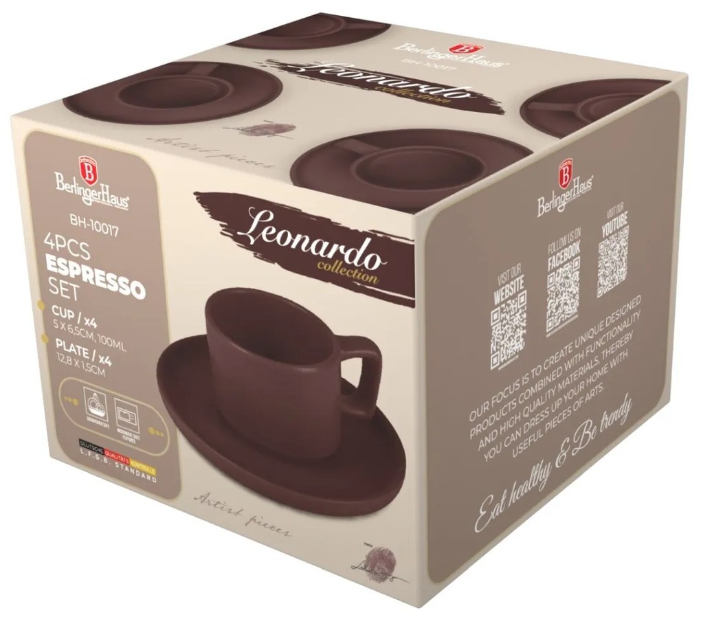 BerlingerHaus Espressócsésze-készlet alátéttel Leonardo 100 ml, 4+4 db