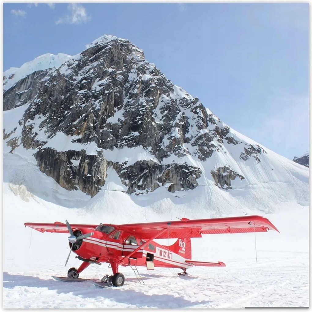 Poszterek 50x50 Piros repülőgép a hegyekben