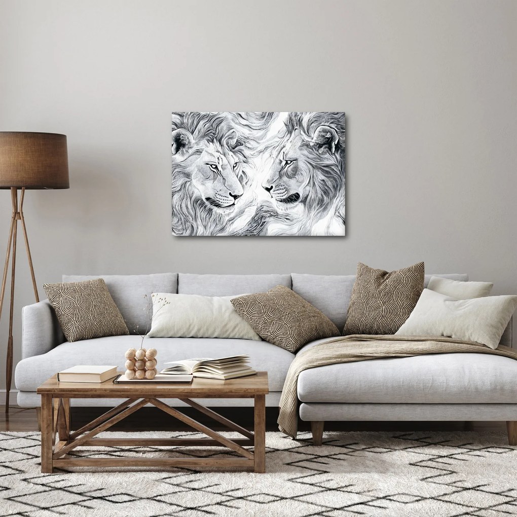 Kép - Rajzolt oroszlánfejek (70x50 cm)