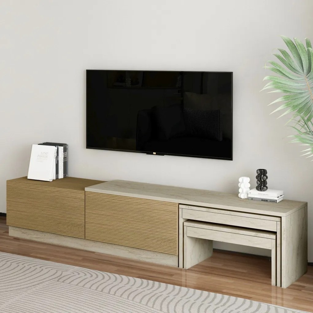 Nest TV-állvány, travertin-meleg tölgy, 180 cm