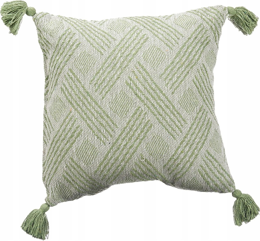 Pamut Díszpárna Rojtokkal Zöld Négyzet Alakú 45 x 45 cm