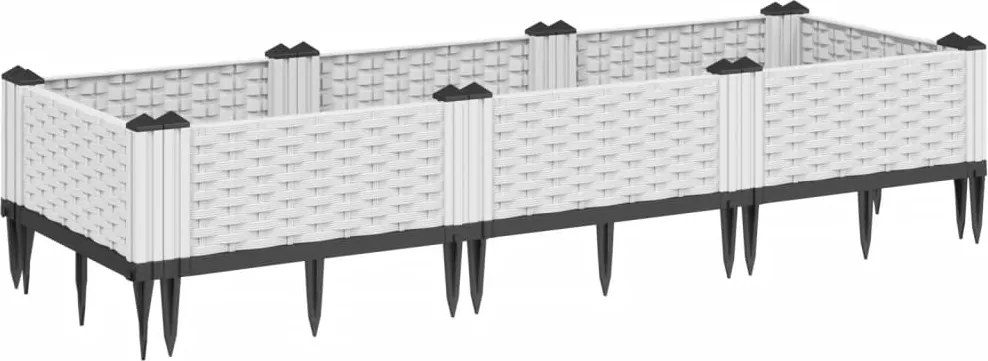 vidaXL fehér polipropilén kerti virágláda cövekekkel 125x40x28,5 cm