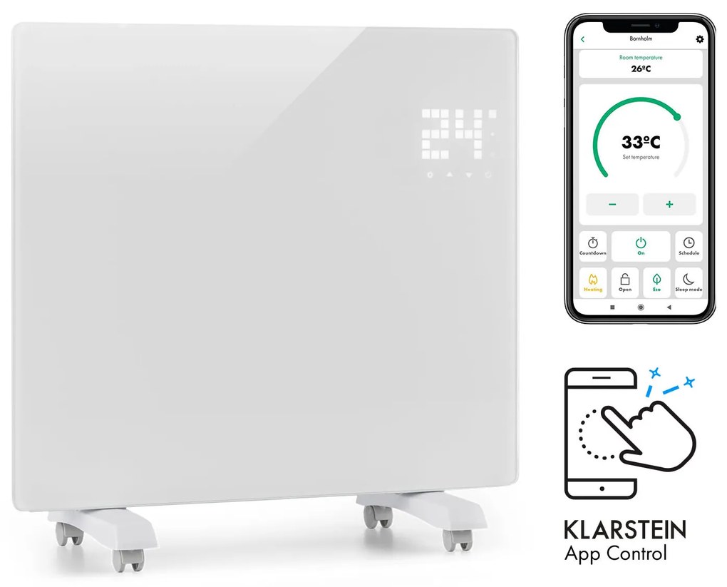 Bornholm Single Smart, konvektor, 1000 W, vezérlés applikáción keresztül, fehér