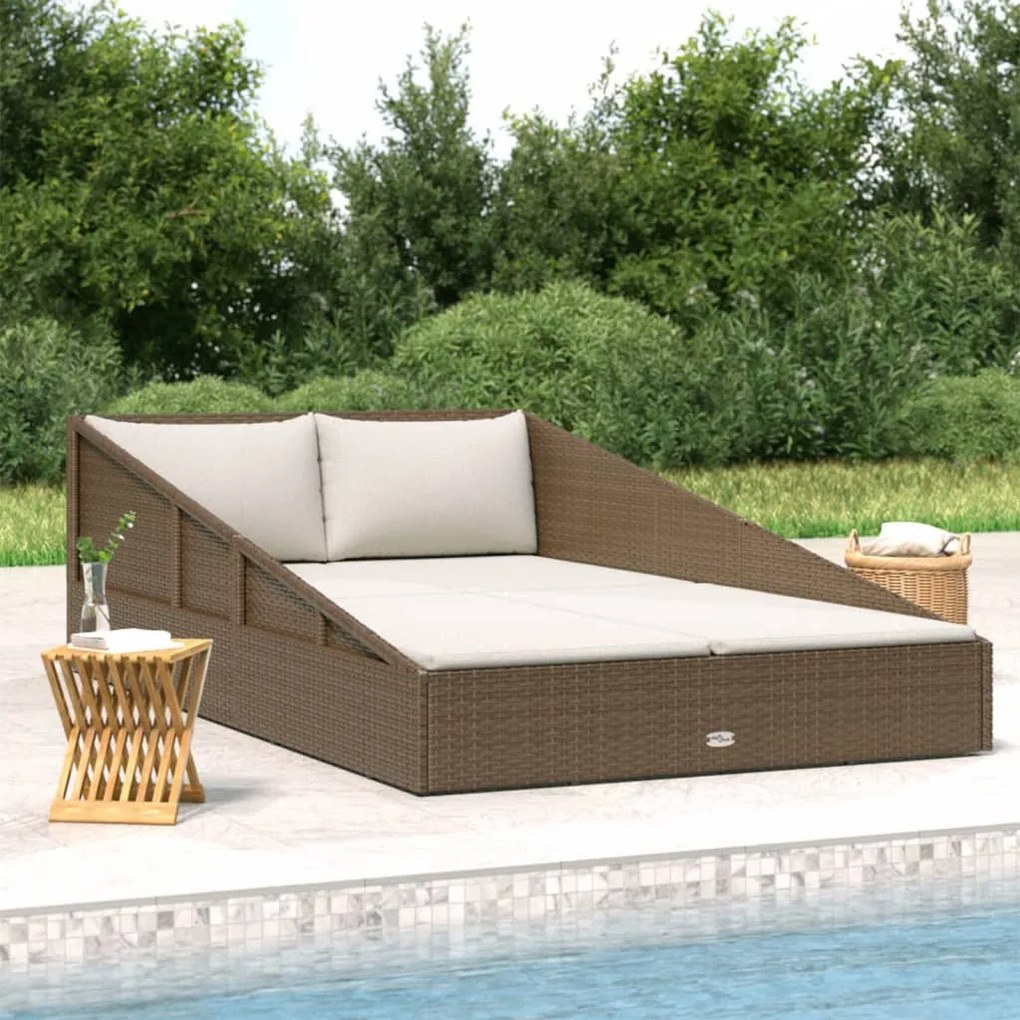 Barna polyrattan kerti ágy 110 x 200 cm
