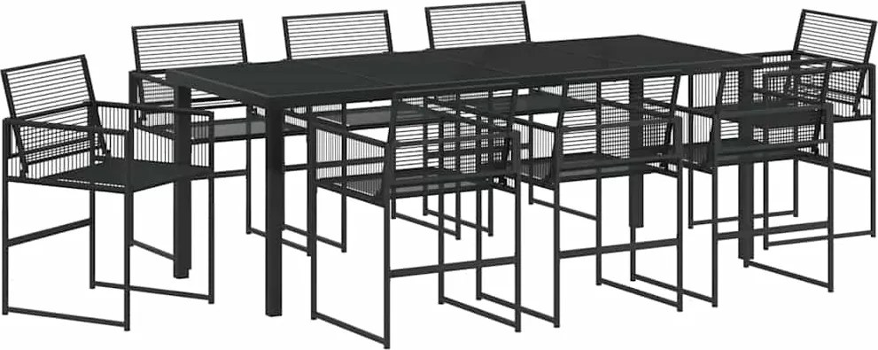 vidaXL Kert étkező szett 9 pcs Fekete Porszórt acél
