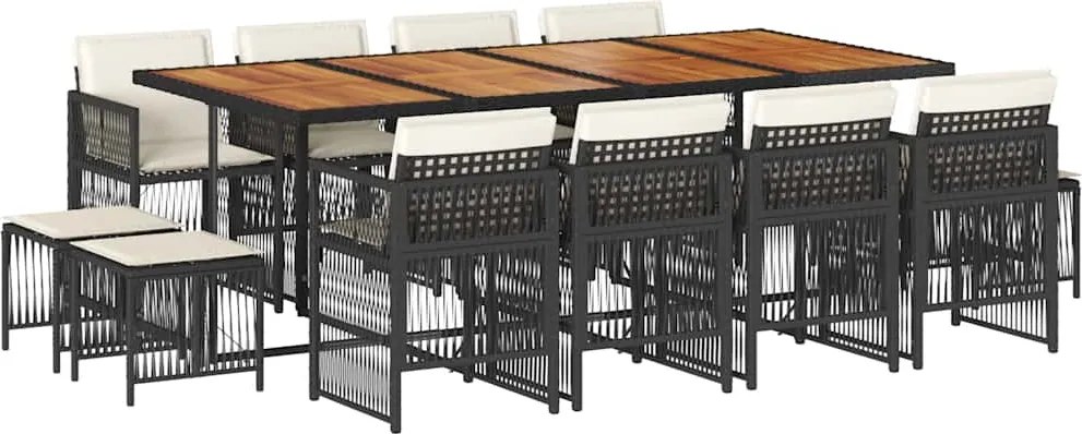 vidaXL 13 részes fekete polyrattan kerti ülőgarnitúra párnákkal