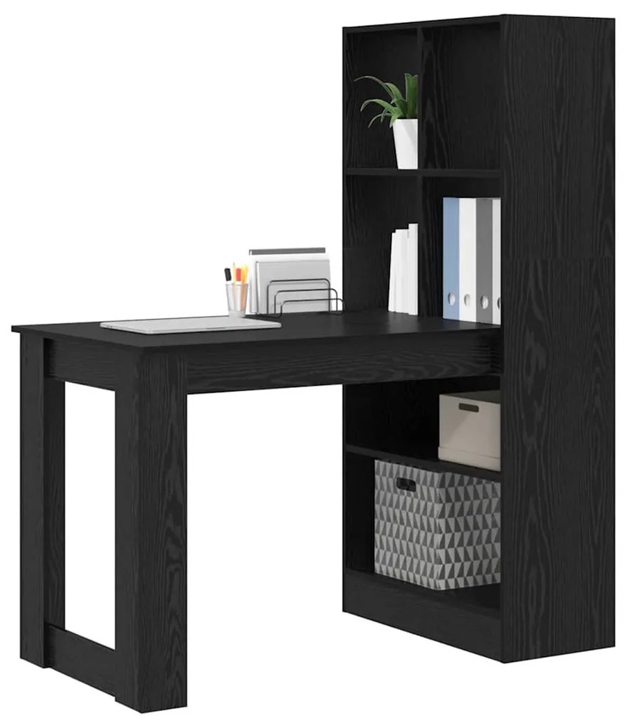 Asztal polcokkal Musta tammi 122 x 67 x 145 cm Faanyag
