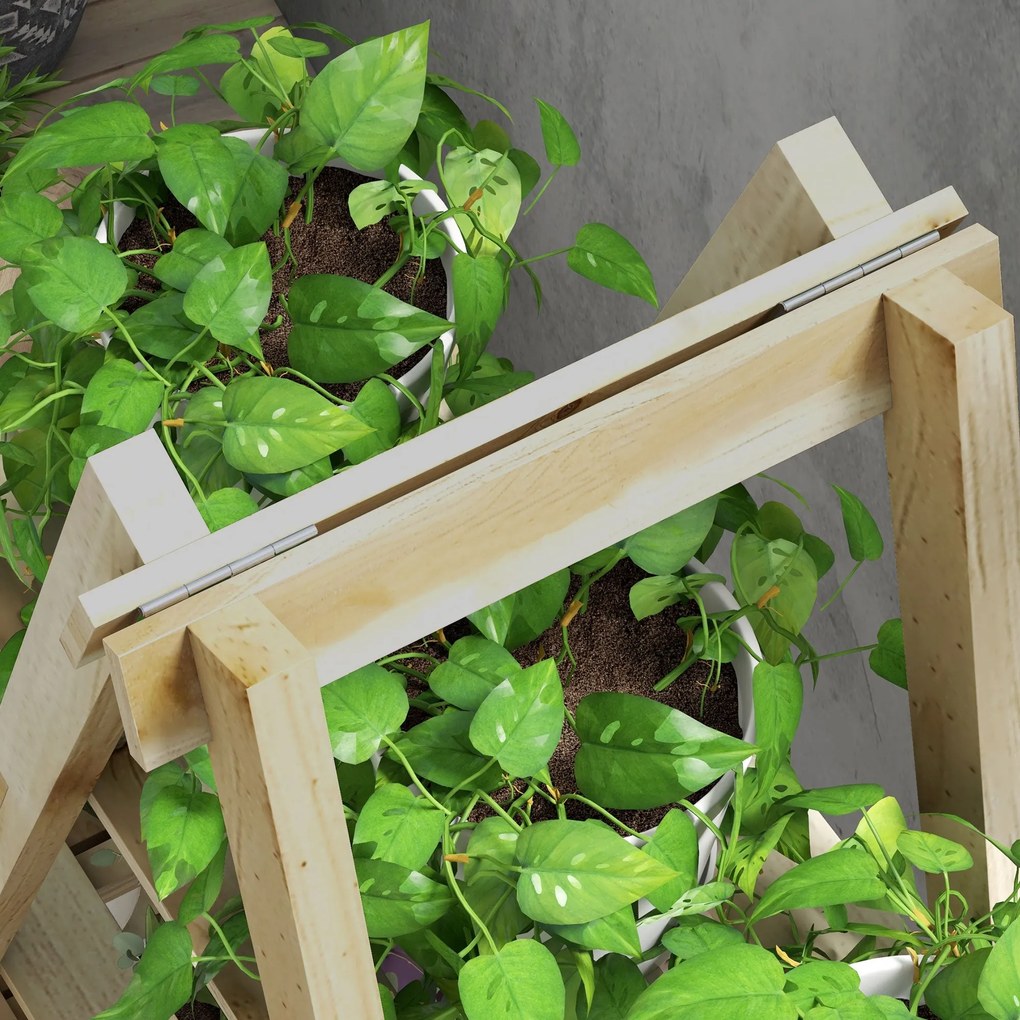 Outsunny Piramis alakú összecsukható fa virágtartó - Fa növényállvány 3 polccal - Méretek: 100L x 36W x 112H cm - Könnyű tömör fenyő | Aosom