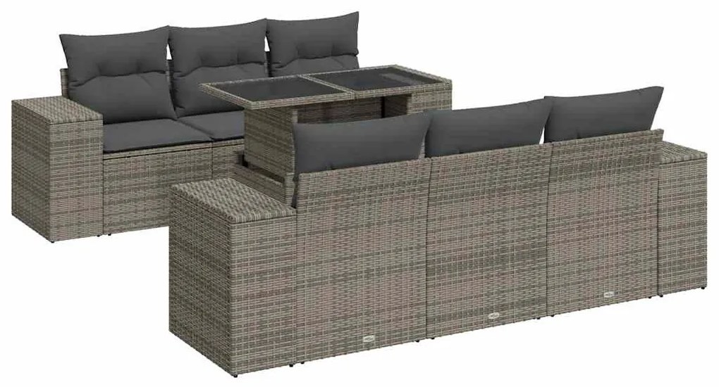7 részes szürke polyrattan kerti ülőgarnitúra párnákkal